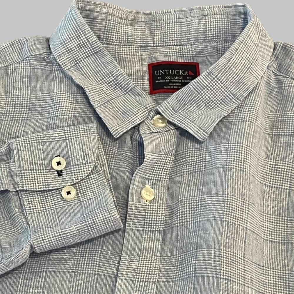 UNTUCKit Shirt Mens XXL Blue 100% Linen L/S B/U